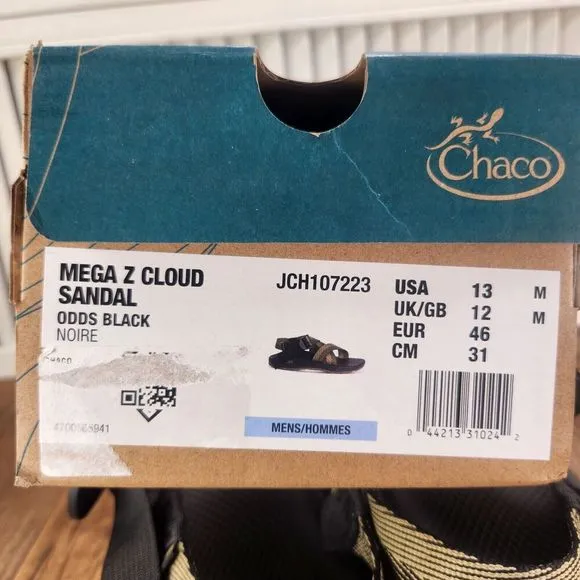 Chaco Mega Z Cloud Sandals Mens Sz 13 M Odds Black Trails Sport Shoes JCH107223
