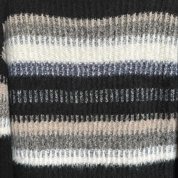 CHARLIE B Women's Marine Navy L/S Cowl Neck Striped Sweater Soft Size Large NEW