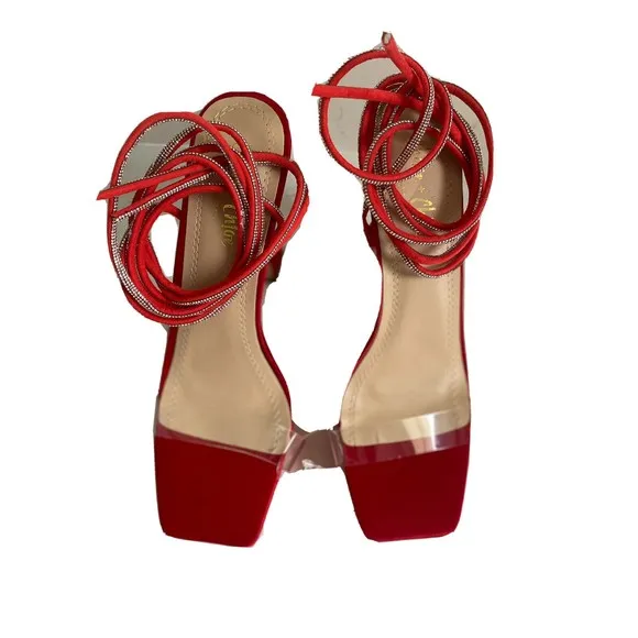 Chase &amp; Chloe Avril Womens Square Toe Rhinestone Ankle Strap Pl atform Sandal 10