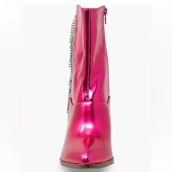 CHASE AND CHLOE fuchsia metallic Justine Side Rhinestone Tassel Western Boot 8