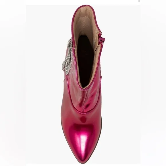 CHASE AND CHLOE fuchsia metallic Justine Side Rhinestone Tassel Western Boot 8
