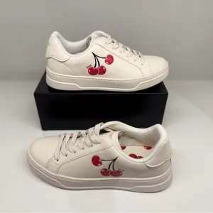 Cherry-Embellished White Sneakers