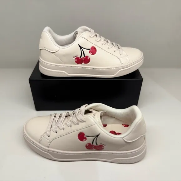 Cherry-Embellished White Sneakers