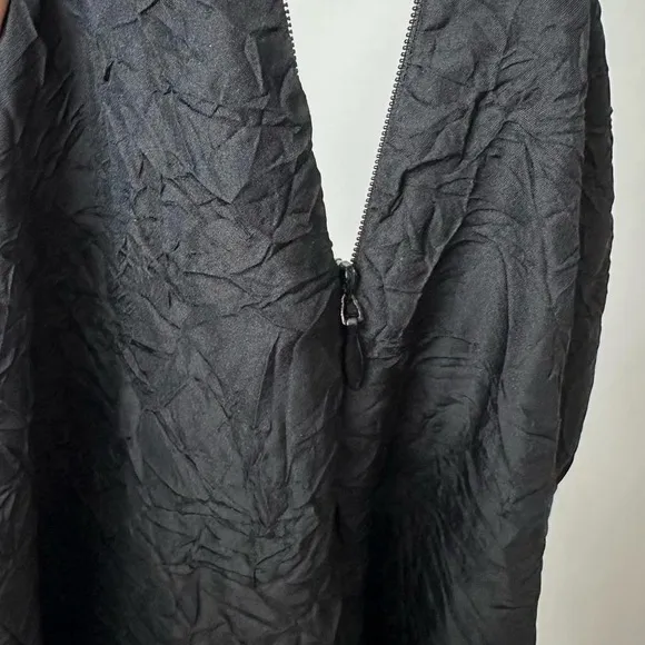 Chic Black Crushed Silk A-Line Skirt Midi Length Size-Small~ Designer Style