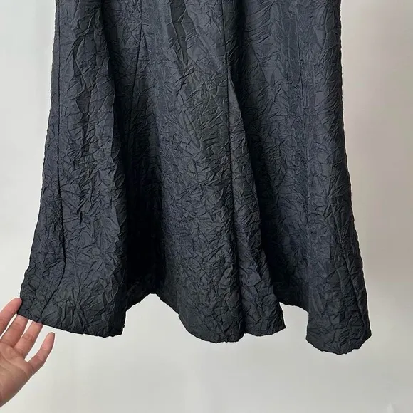 Chic Black Crushed Silk A-Line Skirt Midi Length Size-Small~ Designer Style