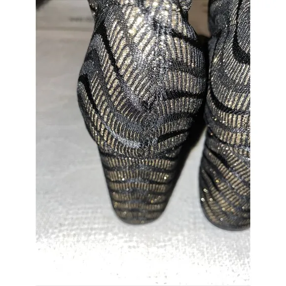 Chic Lady Couture Women’s Fashion Boots Size 42 U.S. 11 M Black Gold Glitter NIB