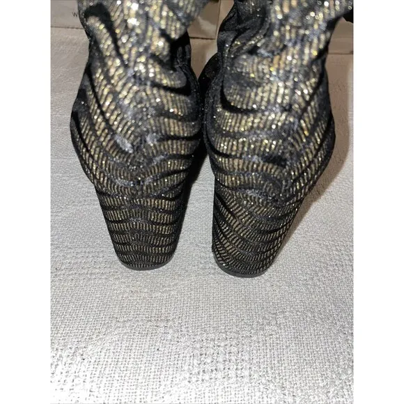Chic Lady Couture Women’s Fashion Boots Size 42 U.S. 11 M Black Gold Glitter NIB