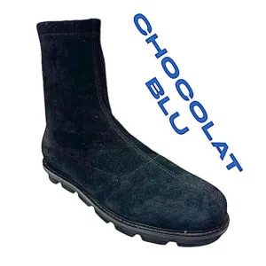 Chocolat Blu Boots Womens 7 M Black Suede Leather Heeled Zip Ankle Booties