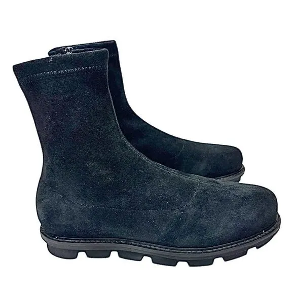 Chocolat Blu Boots Womens 7 M Black Suede Leather Heeled Zip Ankle Booties