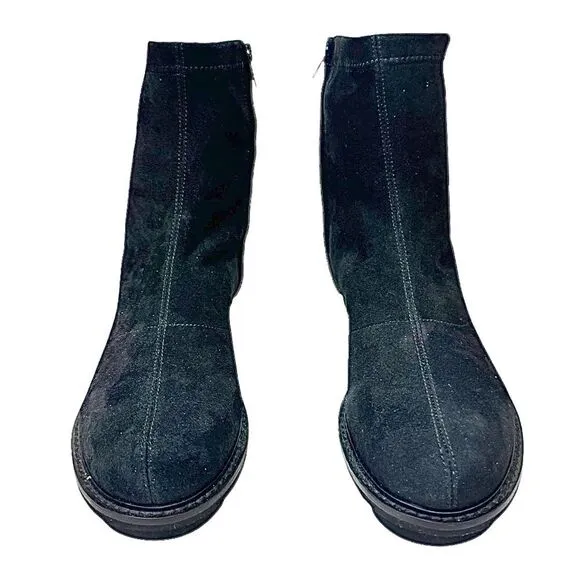 Chocolat Blu Boots Womens 7 M Black Suede Leather Heeled Zip Ankle Booties
