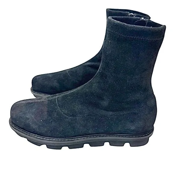 Chocolat Blu Boots Womens 7 M Black Suede Leather Heeled Zip Ankle Booties