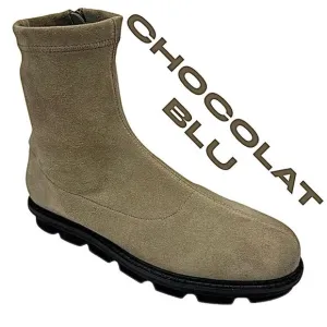 Chocolat Blu Boots Womens 7 M Taupe Brown Suede Leather Heeled Zip Ankle Booties