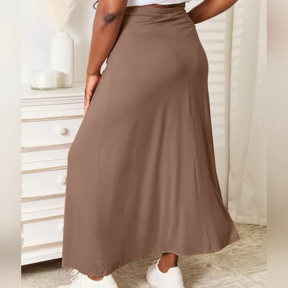 Chocolate Soft Drawstring Waist Maxi Skirt