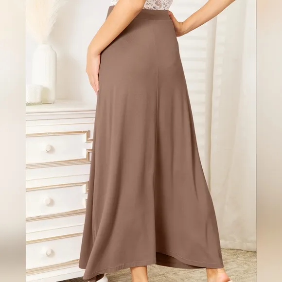 Chocolate Soft Drawstring Waist Maxi Skirt