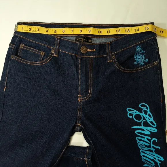 Christian Audigier Ed Hardy Styled Embroidered Jeans. Vida Muerte Size11/12