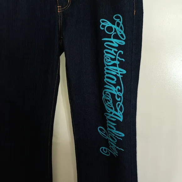 Christian Audigier Ed Hardy Styled Embroidered Jeans. Vida Muerte Size11/12