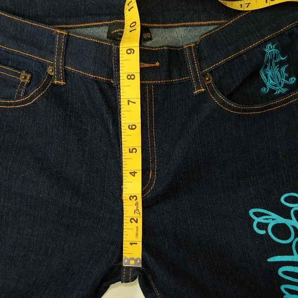 Christian Audigier Ed Hardy Styled Embroidered Jeans. Vida Muerte Size11/12