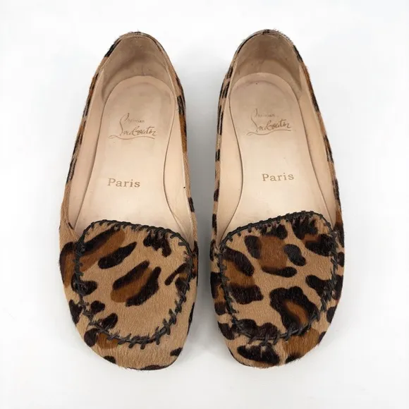 CHRISTIAN LOUBOUTIN | Leopard Pony Hair Braided Loafer Flats | EU 37