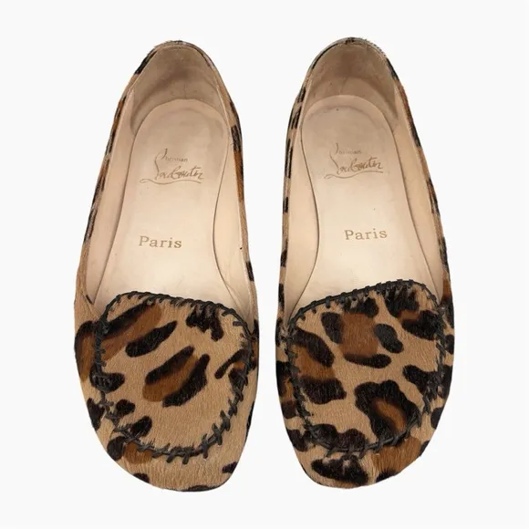 CHRISTIAN LOUBOUTIN | Leopard Pony Hair Braided Loafer Flats | EU 37