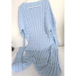 Chunky Cable Knit Sweater  Pajamas Set Baby Blue Stretch Womens 5x Athleisure