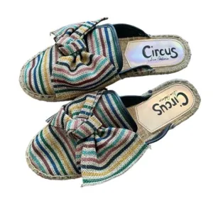 Circus by Sam Edelman Multicolor Striped Bow Slip-On Espadrille Mules Size 7