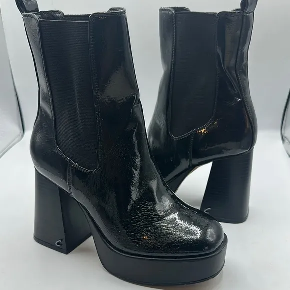 Circus by Sam Edelman Sz 6 Patent Leather Black Chelsea Ankle Platform Boot NEW