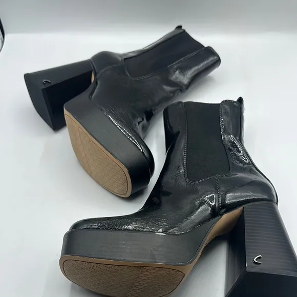 Circus by Sam Edelman Sz 6 Patent Leather Black Chelsea Ankle Platform Boot NEW
