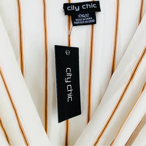 City Chic NWT Catalina Belted Faux Wrap Midi Stripe Dress Cinnamon Size 12