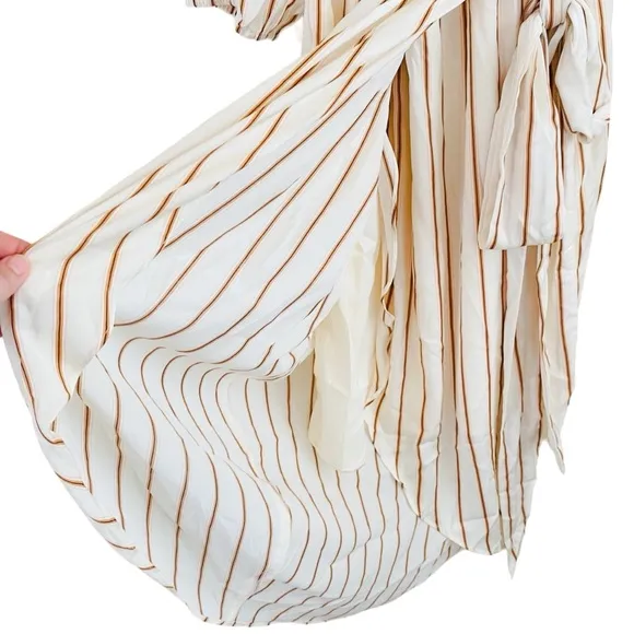 City Chic NWT Catalina Belted Faux Wrap Midi Stripe Dress Cinnamon Size 12