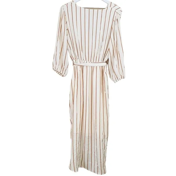 City Chic NWT Catalina Belted Faux Wrap Midi Stripe Dress Cinnamon Size 12