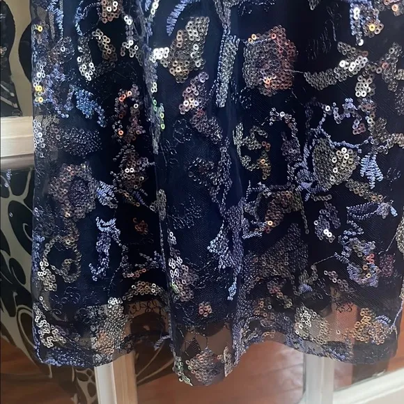 CITY STUDIO PROM Blue Sequin Embellished Sheath Full Length Dress side slit. EUC
