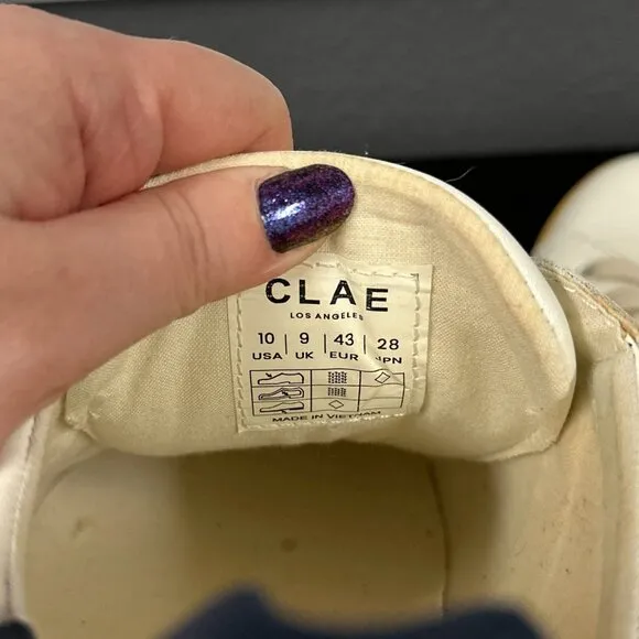 Clae Bradley White Navy Cactus Vegan Leather Shoes Faux Mens Size 10 USA