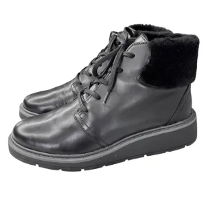 Clarks Andie Go Ankle Boots Black Leather Faux Fur Cuff  Womens Boot Sz 7.5 NEW