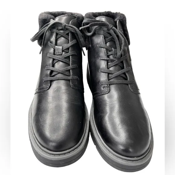 Clarks Andie Go Ankle Boots Black Leather Faux Fur Cuff  Womens Boot Sz 7.5 NEW