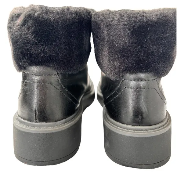 Clarks Andie Go Ankle Boots Black Leather Faux Fur Cuff  Womens Boot Sz 7.5 NEW