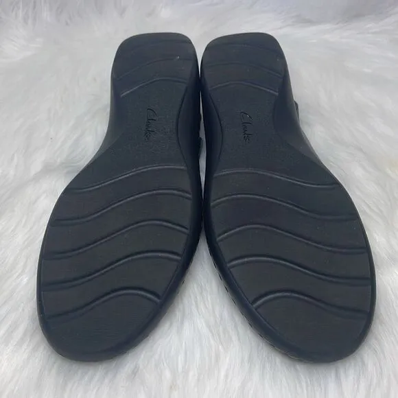 Clarks Collection Navy Leather Slip On Slingback Clog Style Shoes Sz 7.5 N