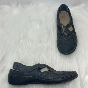 Clarks Collection Navy Leather Slip On Slingback Clog Style Shoes Sz 7.5 N