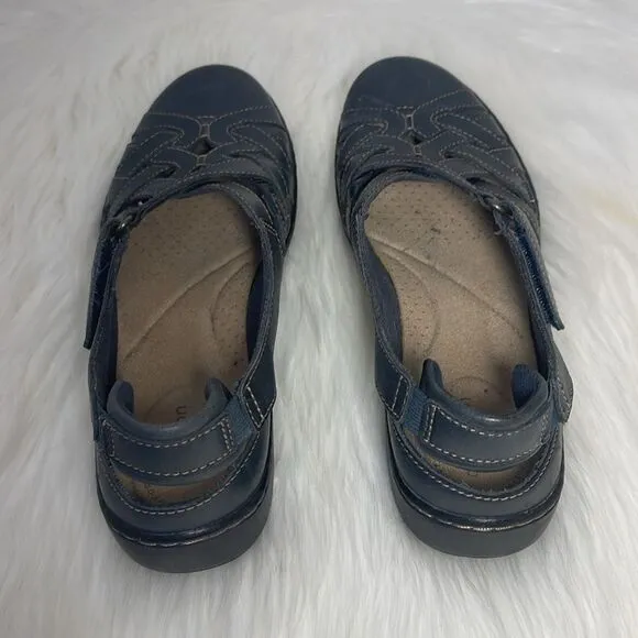 Clarks Collection Navy Leather Slip On Slingback Clog Style Shoes Sz 7.5 N