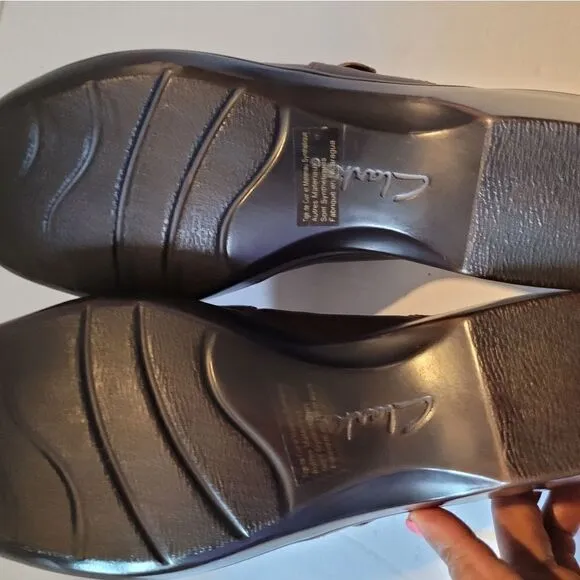CLARKS Leather Women Brown Backless slip on shoes Size 10m Nwot very comfortable