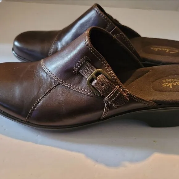 CLARKS Leather Women Brown Backless slip on shoes Size 10m Nwot very comfortable