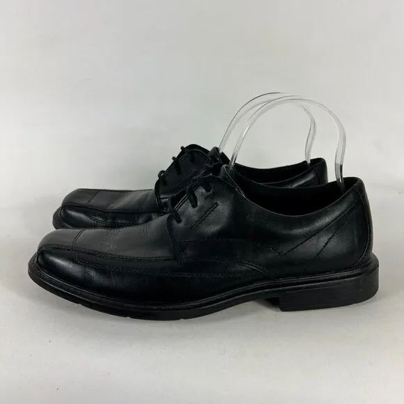 Clarks Oxford Men's 8.5 Black Leather Slip-On Low Square Toe Formal Dress Shoes