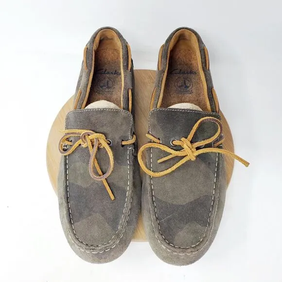 Clarks Shoes Mens 11 Loafer Moccasin Camo Suede Slipper Boat Comfort Driving