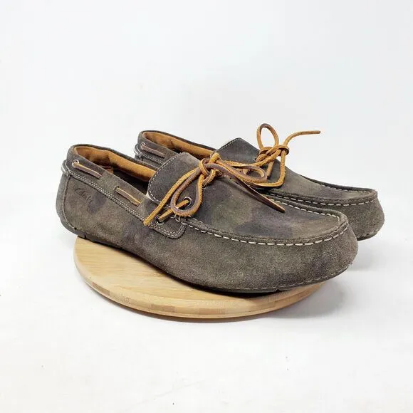 Clarks Shoes Mens 11 Loafer Moccasin Camo Suede Slipper Boat Comfort Driving