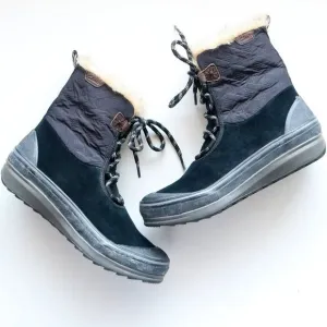 Clarks Suede Leather Nylon Rubber Fur Waterproof Lace-up Winter Rain Boots 7.5