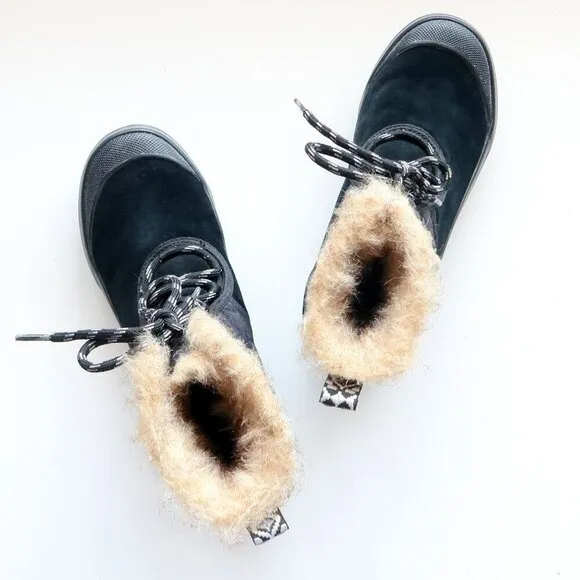 Clarks Suede Leather Nylon Rubber Fur Waterproof Lace-up Winter Rain Boots 7.5
