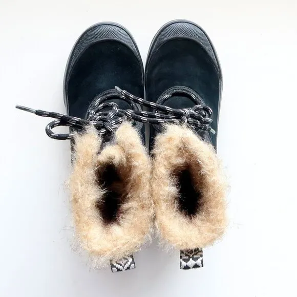 Clarks Suede Leather Nylon Rubber Fur Waterproof Lace-up Winter Rain Boots 7.5