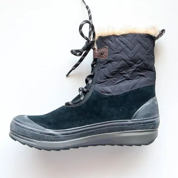Clarks Suede Leather Nylon Rubber Fur Waterproof Lace-up Winter Rain Boots 7.5