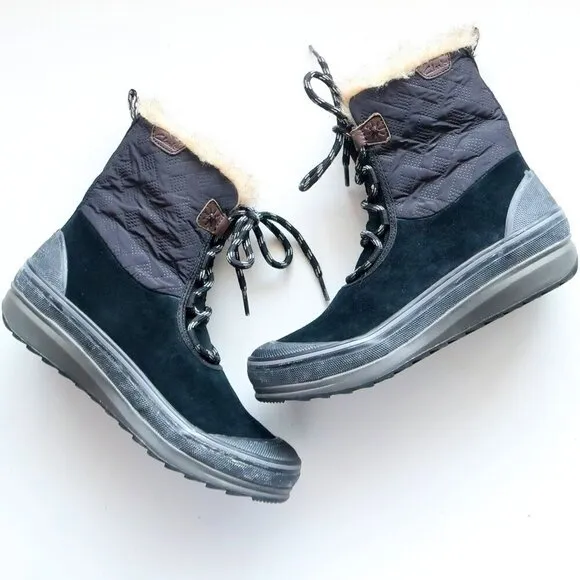 Clarks Suede Leather Nylon Rubber Fur Waterproof Lace-up Winter Rain Boots 7.5