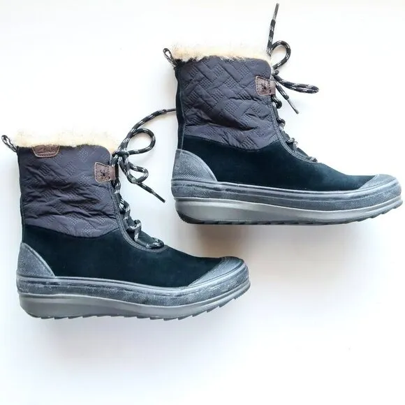 Clarks Suede Leather Nylon Rubber Fur Waterproof Lace-up Winter Rain Boots 7.5