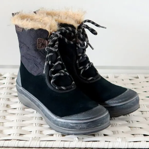 Clarks Suede Leather Nylon Rubber Fur Waterproof Lace-up Winter Rain Boots 7.5